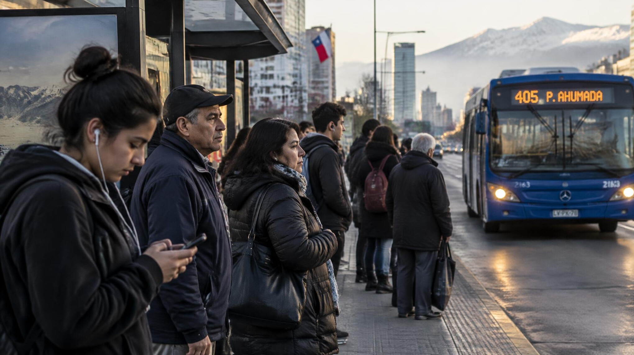 Commuters waiting at a bus stop in the city