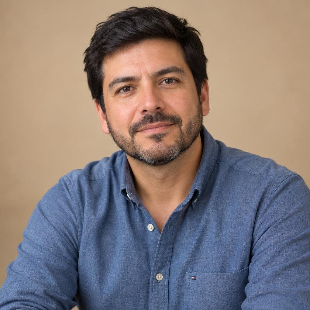 Portrait of a Latino man journalist with a notebook